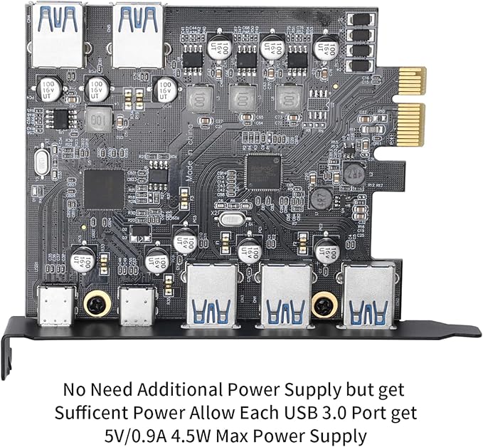 PCIe to USB 3.0 5X USB-A and 2X USB-C Ports Expansion CardPCI Express Internal USB 3 Hub Converter for Desktop PCS Riser Card