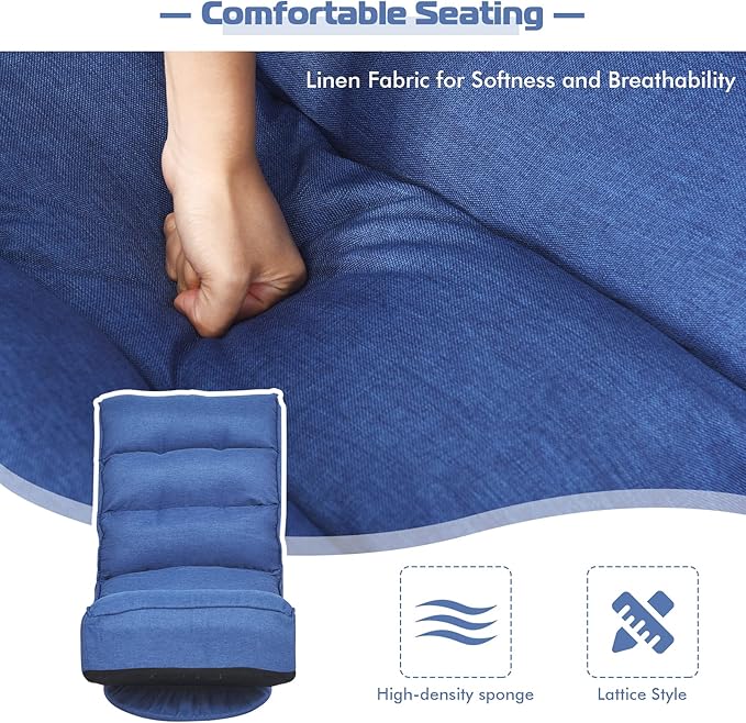 COSTWAY Folding Floor Chair Adjustable 5-Position Video Gaming Chair with 360 Degree Swivel Detachable Cover Padded Backrest Multipurpose Living Room Floor Lounger for TV Reading Playing (Navy)