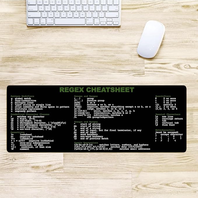 Developer Programmer IT Admin Quick Reference Extra Large Mouse Pad Regex Cheat Sheet Desk Mat for Sys Admin Gift for Architect Office Desk Mat KMH