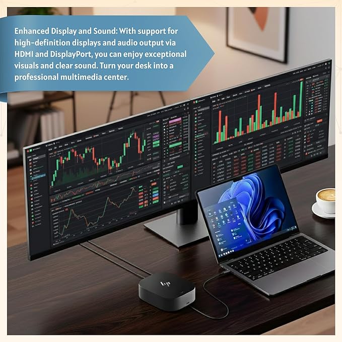 HP 5TW10AA 120W Docking Station for Laptop Dual Monitor USB-C G5 Dock with HDMI DisplayPort USB-C Cables (NEW)