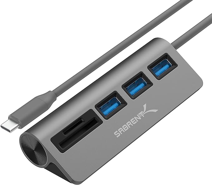 SABRENT USB-C 3.0 Hub 5-in-1 USB SD Card Reader SD &amp TF Dual Slot + 3 USB 3.0 Hub Portable Compatible with MacBook Mac Pro/Mini iMac XPS Surface Pro Windows Thunderbolt (HB-U3CR)