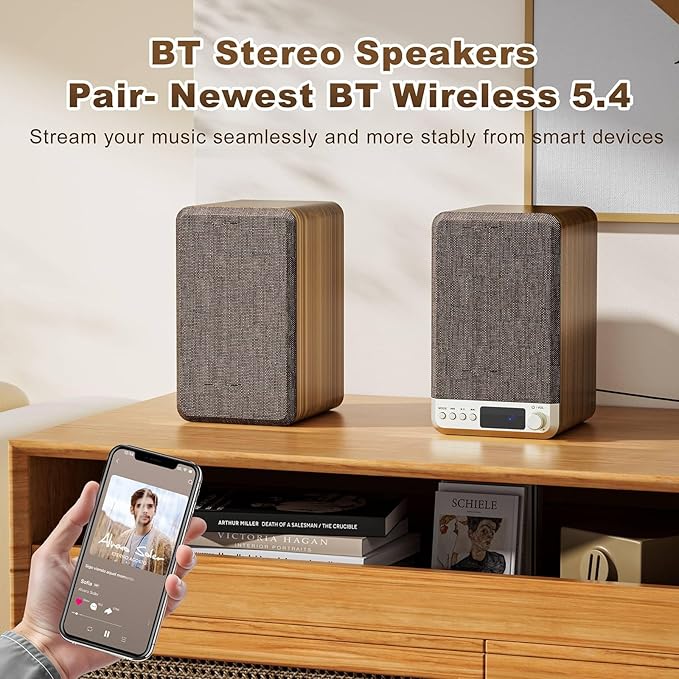 Powered Bookshelf Speakers 60W Record Player Speakers with 3.5 Inch Woofer Active Turntable Speakers Wired AUX/RCA/BT Input Retro Computer Speakers for Vinyl Player HiFi Stereo Speakers