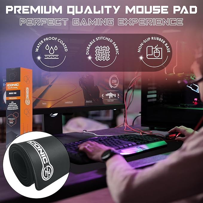 3XL Extended Gaming Mouse Pad/Mat 46x20(Stealth) - Large &amp Wide Desk Cloth Mousepad - Stitched/Water Proof/Non Slip Base