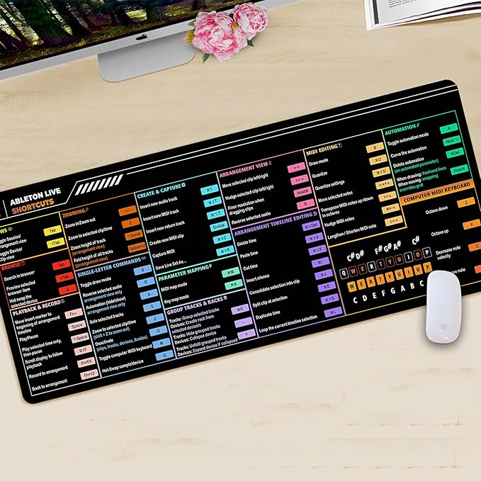 Ableton Live Shortcut for macOS Cheat Sheet Mouse Mat – Music Producer Workflow Desk Mat Essential Computer Accessories for Study Work and Reference Purposes NNA
