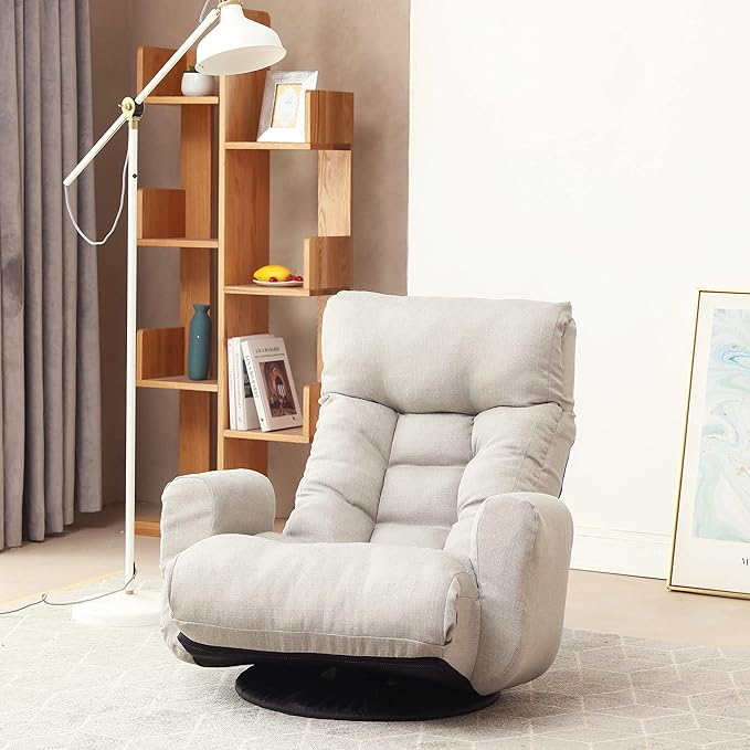 360 Degree Swivel Gaming Chair 5 Position Adjustable Ergonomic Chair Folding Floor Chair Lazy Sofa Chair for Home Office Lounging Reading