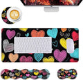 Mouse PadLarge Desk Mat Set 4in1 XL Mousepad + Keyboard Wrist Rest+Mouse Wrist Rest+Coaster with Ergonomic Desk Pad for Home Office Table Computer Cover -Colorful Chalk Drawn Hearts