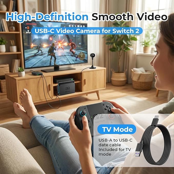 Switch 2 Camera TV Dock Station for Switch 24K@120Hz TV Dock Station 360° Adjustable Webcam with Privacy Cover Multi-Port Docking Station Replacement for Official Switch 2 Dock