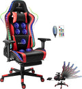TBQATNTS RGB LED Light Ergonomic Gaming Chair - Built-in Speakers Full Body Massage High-Back Office Recliner with Footrest - Comfortable Computer Chair Ideal for Adults and Teens.Red