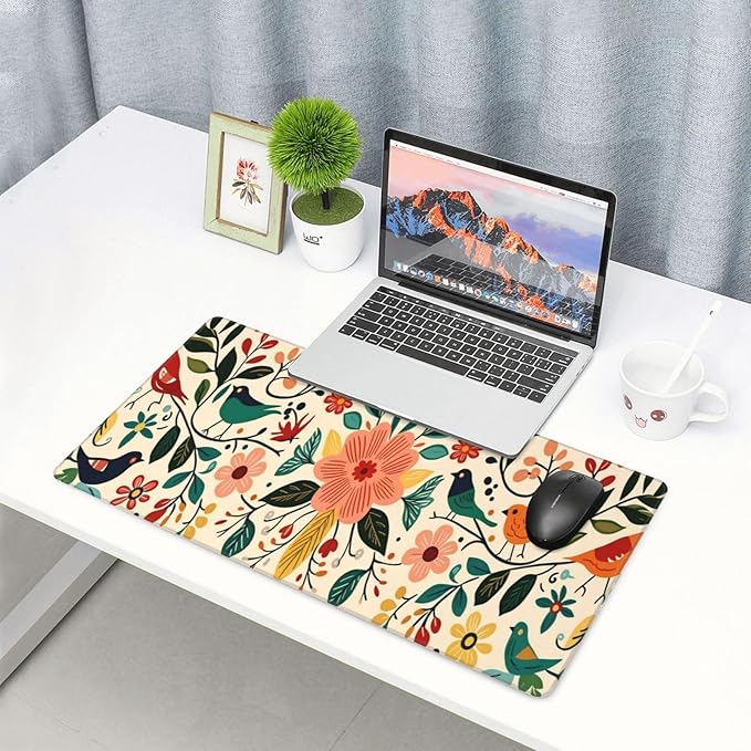 Bohemian Floral Desk Cover MatExtended Large Mouse PadComputer Laptop Mat Desk Decor for Office Game Home 30x16 Inch