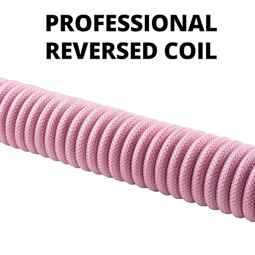 GUNMJO Pro Custom Coiled USB C Cable for Gaming Keyboard Double-Sleeved Mechanical Keyboard Cable with Detachable Metal Aviator 1.5M USB-C to USB-A Black Pink