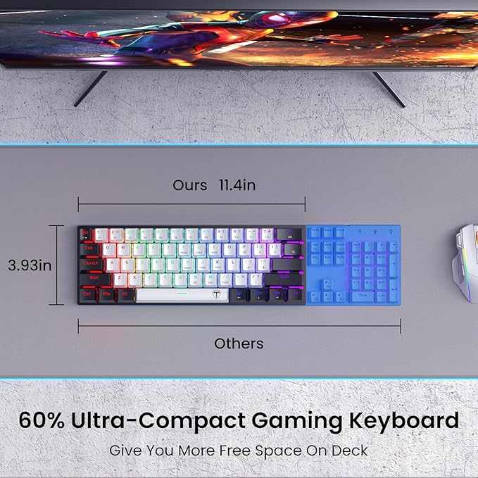 Portable 60% Mechanical Gaming KeyboardWired ErgonomicKeyboard with Red Switches18 LED Backlit Keyboard61 Keys Ultra-Compact Mini OfficeKeyboard for PC/Mac/XboxEasy to Carry On Trip-Black/White
