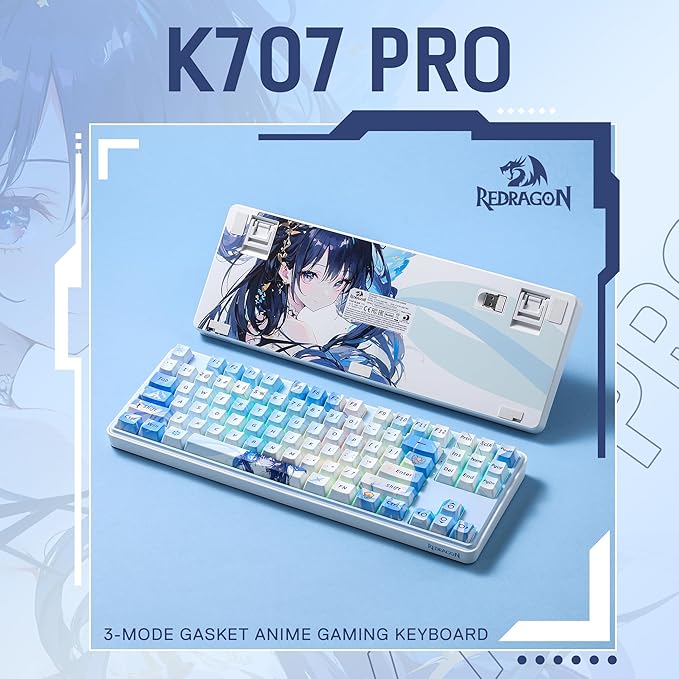 Redragon K707 PRO SE 80% Wireless Gasket RGB Gaming Keyboard 3-Modes 87 Keys TKL Anime Mechanical Keyboard w/Hot-Swap Socket Dye-Sub PBT Keycaps &amp 5-Layer Noise Dampening Custom Linear Switch
