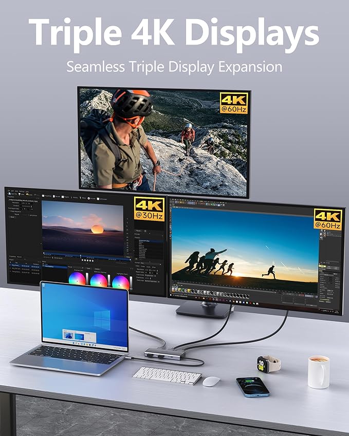 USB C Docking Station Dual Monitor 7 in 1 Laptop Docking Station Triple Monitors for DELL HP LenovoUSBC Hub Multiport Adapter Dongle with 2HDMI 4K+8k DisplayPort+2*USB-A+1USB-C+USB-C Charging 100w