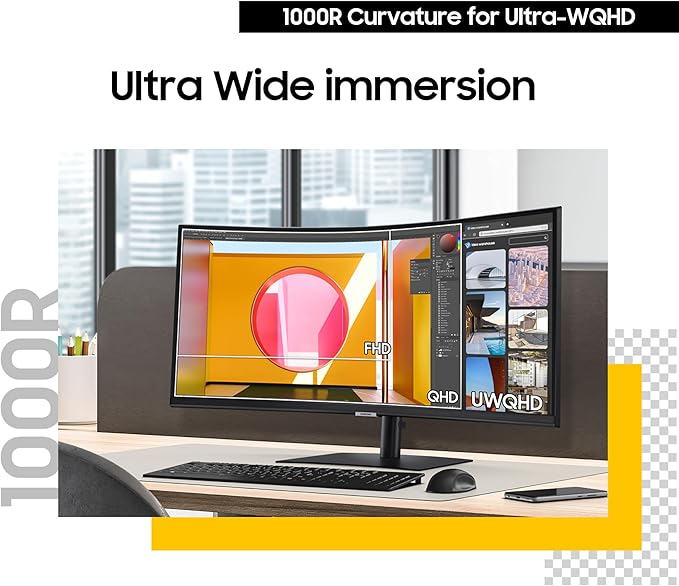 Samsung 34” ViewFinity S65UC Ultra-WQHD 100Hz AMD FreeSync™ HDR10 KVM Switch Built in Speakers with USB-C Curved Monitor LS34C654UANXGO 2025