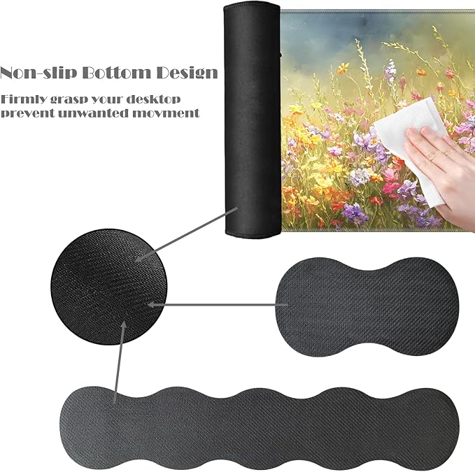 Ergonomic Keyboard Wrist Rest &amp Mouse Pad Wrist Rest SetXL Gaming Desk Mat 31.5x 11.8Non-Slip BaseMemory FoamEasy Typing Pain Relief for Office &amp HomeCows in Colorful Flower Field