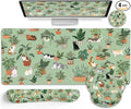 Cat Mouse Pad XXL Desk Mat Set Green Ergonomic Mouse Pad with Wrist Rest Large Gaming Mousepad Wrist Support Keyboard Mat Cup Coaster Set Cute Office Desk Decor Accessories