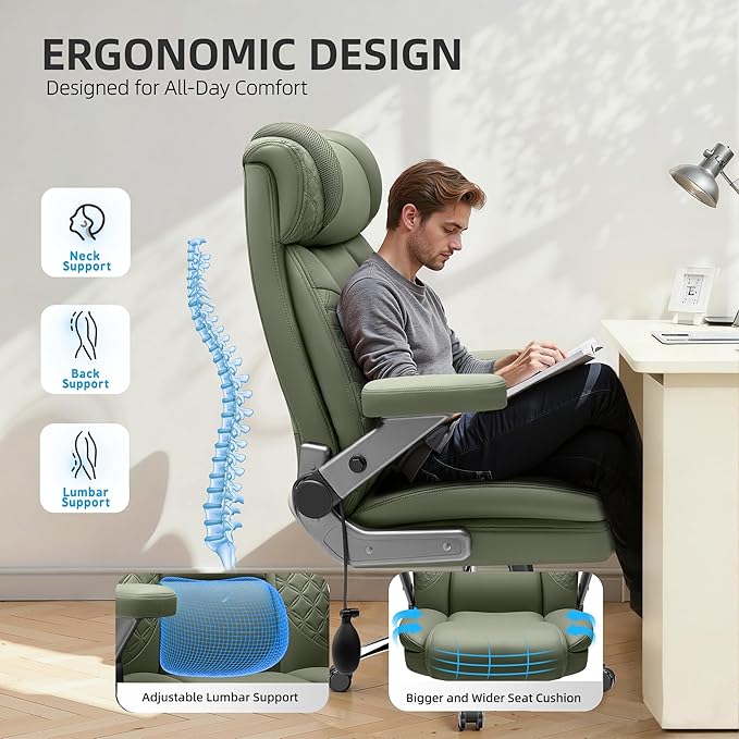 Big and Tall Office Chair Desk Computer Chair for Heavy People Oversized Executive Gaming Chair Extra Wide 500LBS Ergonomic Comfy Office Chair with Adjustable Lumbar Support &amp 5D Flip Arms