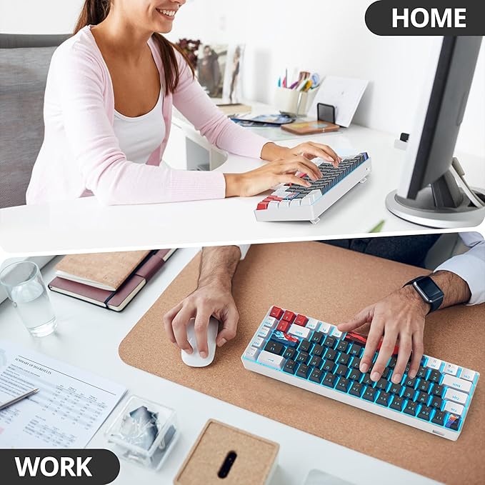 Protable 60% Percent Gaming Keyboard Mechanical Mini Compact Ice-Blue LED Backlit 68 Keys Wired Office Keyboard with Red Switch for Mac/Win/PS4/PS5(68Black/red Switch)