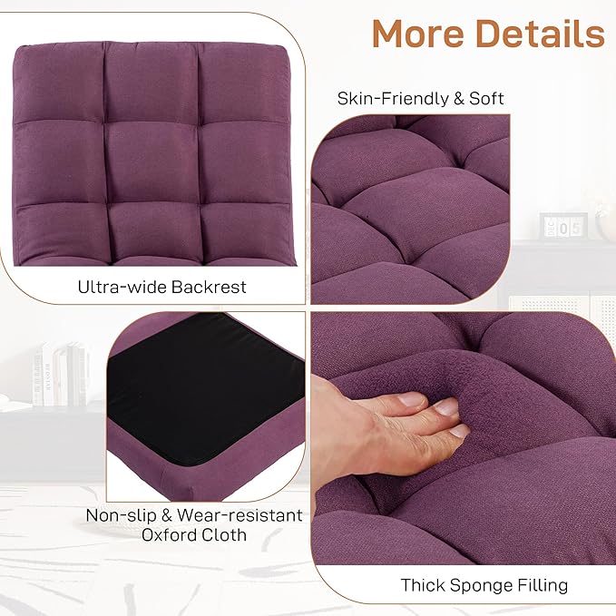 Floor Chair with Back Support Folding Chair with 6 Adjustable Position Padded Sleeper Bed Floor Gaming Chair Meditation Chair for Adults
