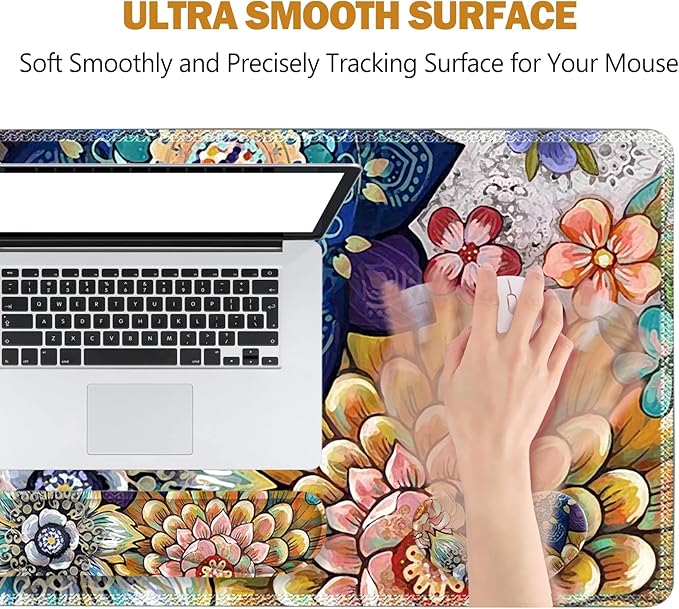 ToLuLu Extended Gaming Mouse Pad Memory Foam Ergonomic Keyboard Mouse Wrist Rest Support Set Large Desk Mat with Stitched Edges Non-Slip Base Mousepad for Home Office Game Colorful Flower
