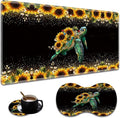 Extended Non-Slip Mouse Pad + Mouse Wrist Rest + Lace-Shaped Coaster Set Ergonomic Design Suitable for Desk and Home Gaming Table Mat Starry Night and Turtle Sunflowers