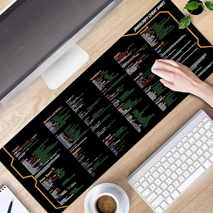 Javascript Cheat Sheet Desk Mat for Software Engineers Software Development Mouse Mat Web Developers and Programmers Mouse Pad Gift Coworker Quick Key Anti-Slip Keyboard Pad KMH