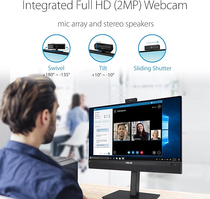ASUS 24” 1080P Video Conferencing Monitor (BE24ECSNK) - Full HD IPS Built-in Adjustable 2MP Webcam AI Noise-canceling Mic Eye Care USB-C Docking RJ45 Height Adjustable HDMI Zoom Certified