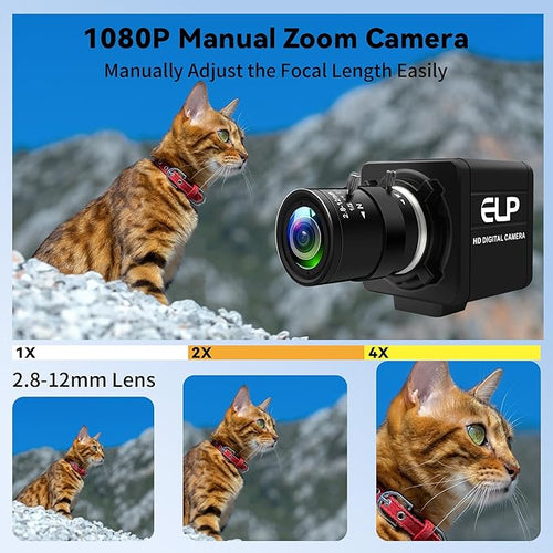 1080P USB Industrial Camera with Manual Zoom (2.8-12mm CS Lens) - 0.01Lux Low Light Vision Metal Case - Compatible with Windows/macOS/Linux for PCB Repair Industrial Inspection &amp Video Conferenc