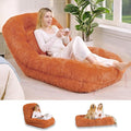 Floor Chair with Back Support Human Dog Bed with 5 Adjustable Position Convertible Lazy Floor Lounger Comfy Gaming Chair Plush Folding Sofa Bed for Adult Living Room Bedroom Orange