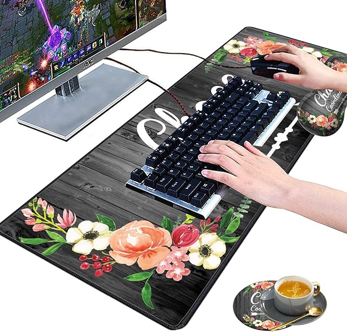 3 Piece Mouse Pad Set with Stitched Edge Large Anti-Slip Mouse Pad Desk Pad Keyboard Pad + Wrist Rest Pad + Coaster Memory Foam Wrist Rest for Office/Home - Chaos Coordinator