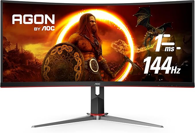AOC CU34G2X 34 Curved Frameless Immersive Gaming Monitor UltraWide QHD 3440x1440 VA Panel 1ms 144Hz Adaptive-Sync Height Adjustable 3-Yr Zero Dead Pixels Black/Red