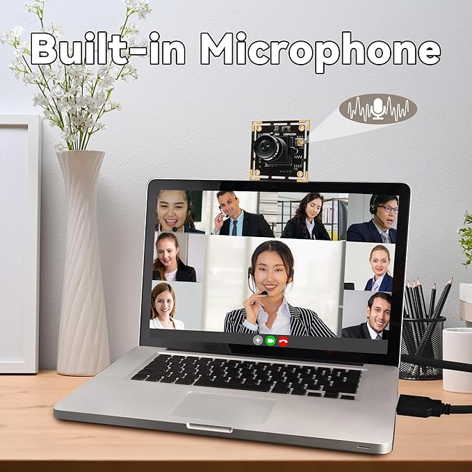 1080P Low Light USB Camera Module for Computer 2MP H.264 30fps Wide Angle Mini UVC USB2.0 Webcam Board with Microphone Embedded Industrial Camera Plug and Play for Windows Linux MacOS Raspberry Pi
