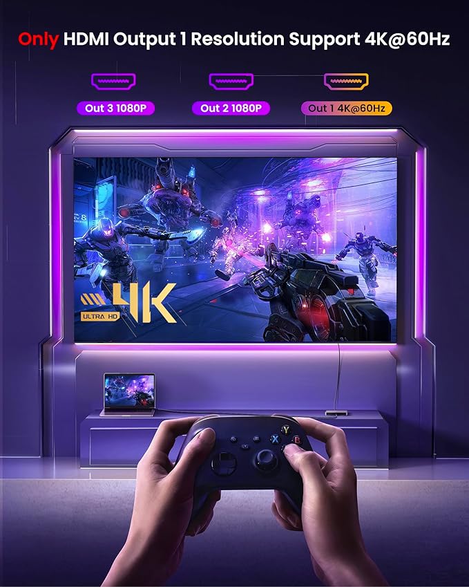 avedio links USB C to HDMI Multi Monitor Adapter HDMI Splitter 1 in 3 Out Extended Display for Triple Monitor with 100W PD Port Out 1 4K@60Hz Out 2 and 3 1080p Display for Windows Mac OS