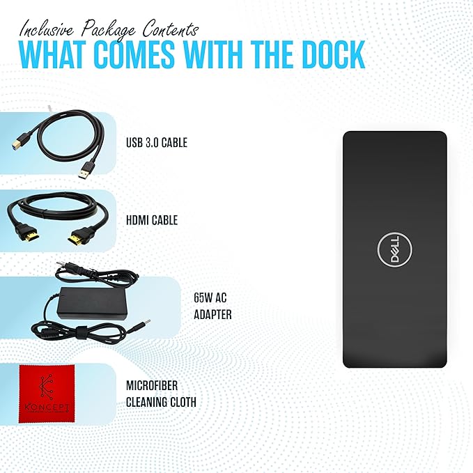 Dell D3100 Dock USB 3.0 Ultra HD/4K Triple Display Docking Station Dual Monitor with 65W HDMI &amp USB 3.0 Cable