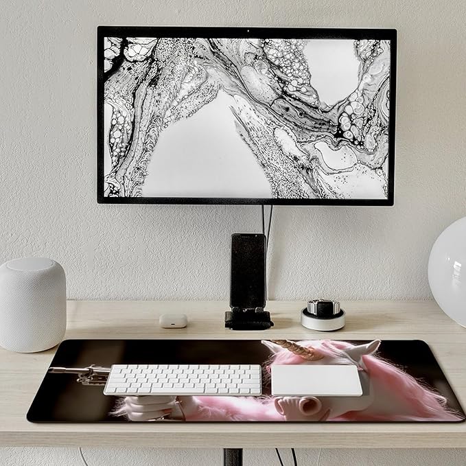 Pink Fur Glasses Unicorn Gun Gaming Mouse Pad Non-Slip Rubber Base 3XL Mousepad with Stitched EdgesWaterproof Washable Mouse Mat for Desk Home Office Gaming 35.5x16