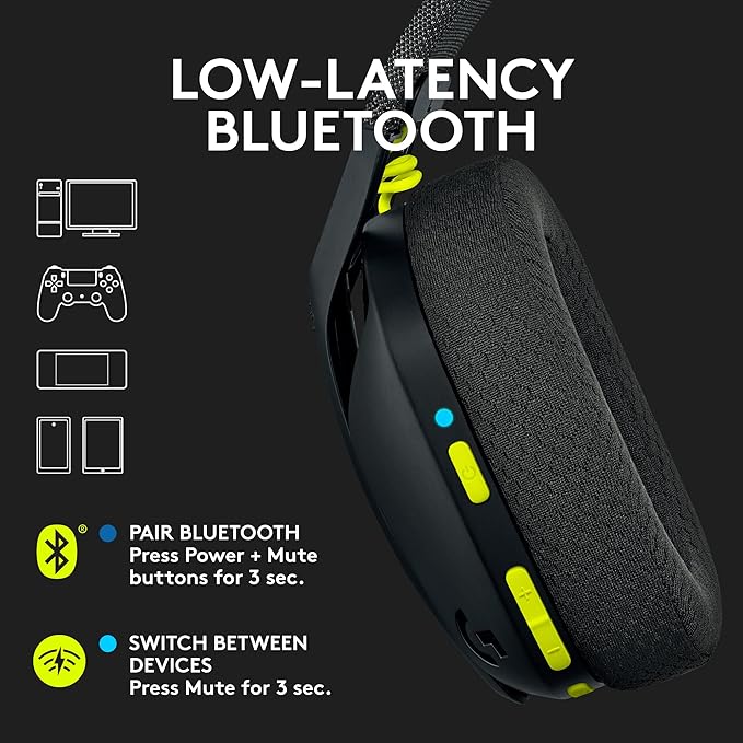 Logitech G435 Lightspeed &amp Bluetooth Wireless Gaming Headset - Lightweight Over-Ear Headphones Built-in mics 18h Battery Dolby Atmos PC PS4 PS5 Nintendo Switch/Switch 2 Mobile - Black