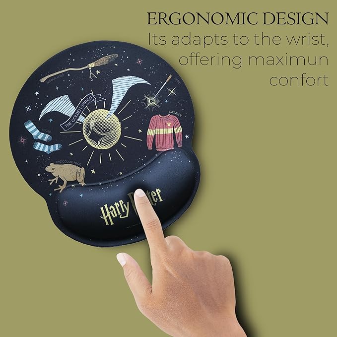 Harry Potter Ergonomic Mouse Pad with Golden Snitch Nimbus 2000 and More - Harry Potter Gifts Gel Mouse Mat with Non-Slip Wrist Rest Harry Potter Mouse Pad
