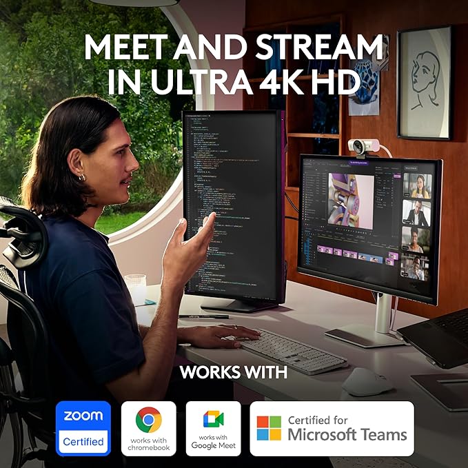 Logitech MX Brio Ultra HD 4K Collaboration Streaming Webcam 1080p at 60 FPS Show Mode Works with Microsoft Teams Zoom Google Meet Nintendo Switch 2 New GameChat - Pale Gray