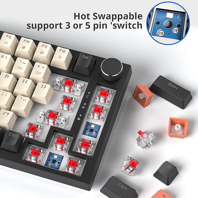 Fogruaden Wired 75 Percent Gaming Keyboard RGB Backlit 75% Percent Mechanical Keyboard Gasket Mount TKL Mechanical Keyboard Hot Swappable Red Switch NKRO Compact Gaming Keyboard with Volume Knob
