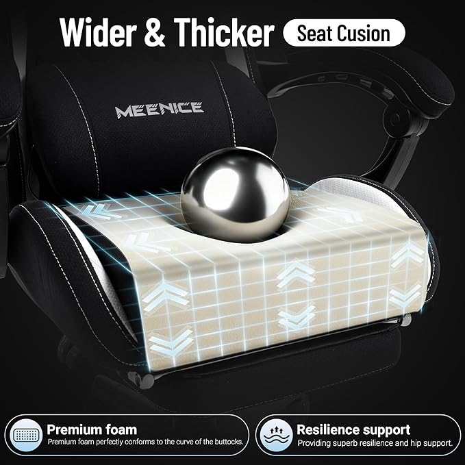 Big and Tall Gaming Chair Fabric with Pocket Spring Cushion High Back Heavy Duty Gaming Chairs for Adults with Massage Lumbar Support Ergonomic Computer Chair with Footrest for 400LBS Black