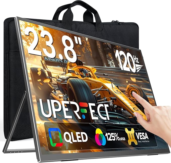 UPERFECT 24 120Hz QLED Portable Touchscreen Monitor 1080P 125% sRGB 400Nits w/Stand &amp VESA HDMI USB-C Travel Monitor for Laptop/Gaming Devices/Phone/Mini PC External Second Screen for Gaming &a