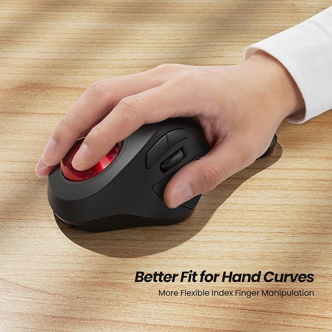 Nulea Wireless Ergonomic Trackball Mouse Rechargeable Bluetooth Rollerball Mouse 44mm Index Finger Trackball 5 Adjustable DPI Compatible with PC Laptop Mac