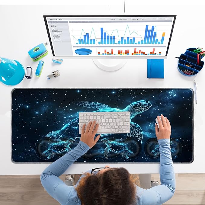 Keyboard Wrist Rest SetMemory Foam Wrist Support Mouse Pad31.5x11.8 Desk Mat for Comfortable Typing &amp Pain ReliefNon-Slip Base for Office &amp Home Use - Starry Sea Turtle