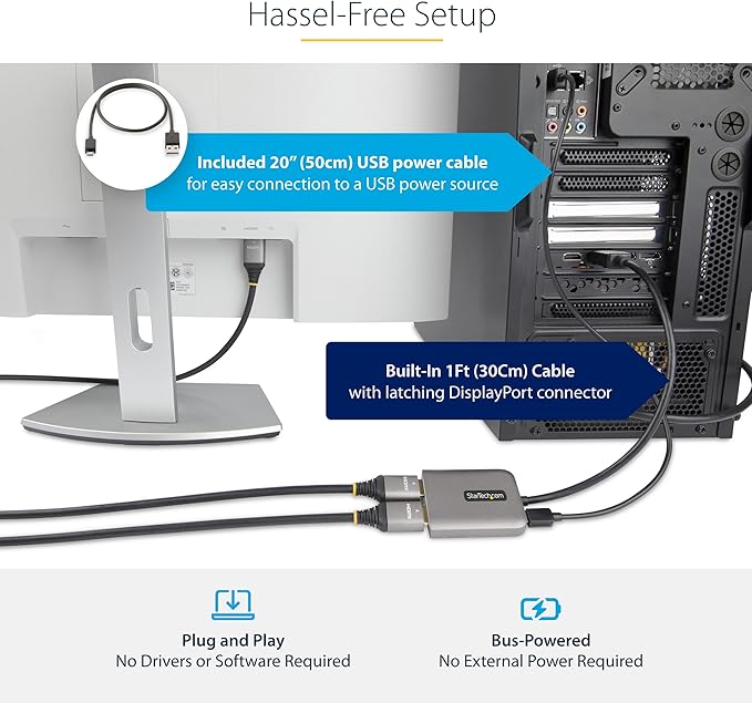 StarTech.com DP to Dual HDMI MST HUB - Dual HDMI 4K 60Hz - DisplayPort Multi Monitor Adapter with 1ft / 30cm Cable - DP 1.4 Multi Stream Transport Hub DSC | HBR3 - DP to HDMI Splitter (MST14DP122HD)