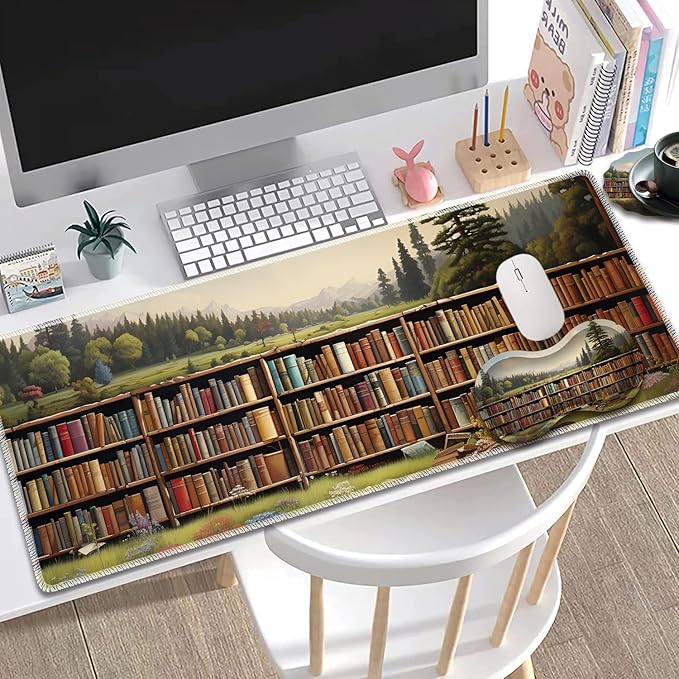 Large Gaming Mouse Pad + Mouse Wrist Rest Pad + Coaster Combination 31.5 x 11.8 Durable Non-Slip Extension Table Mat Suitable for Office and Home Books