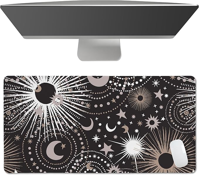 Sweet Jojo Designs Large Mouse Pad (Black Star and Moon) Desk Mat for Keyboard and Mouse Pads Gaming Mousepad Office Desk Accessories for Women &amp Men (Celestial Sky Stars Outer Space Galaxy Lu