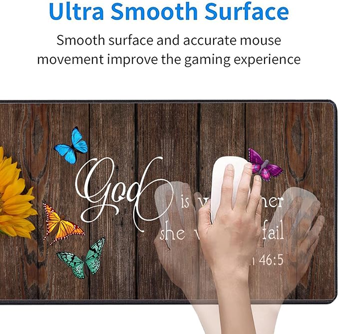 3 Piece Mouse Pad Set with Stitched Edge Large Anti-Slip Mouse Pad Desk Pad Keyboard Pad + Wrist Rest Pad + Coaster Memory Foam Wrist Rest for Office/Home - Psalm 46:5 Sunflower