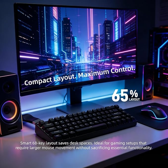 65% Mechanical Gaming Keyboard (68 Keys) 8K Hz Hall Effect Magnetic Switch 0.01mm Adjustable Actuation Rapid Trigger RGB Backlit Wireless/Wired Compact Keyboard for Gaming (Black)