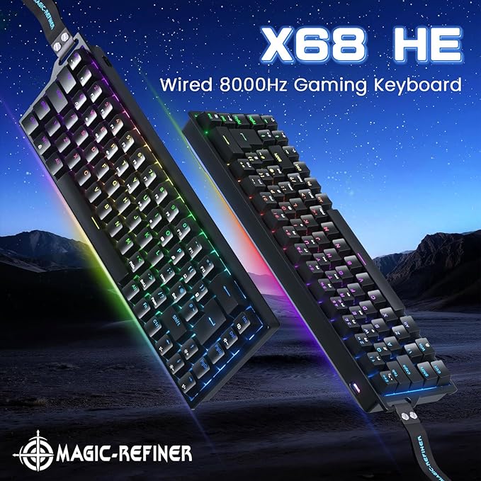 MAGIC-REFINER X68 HE Wired 60% Hall Effect Rapid Trigger Mechanical RGB Gaming Keyboard with 8K Polling0.04mm RT AccuracyMagnetic SwitchAdjustable ActuationSnap Tap for PC Mac Esport Gamer (Black)