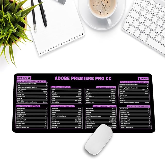 Adobe Premiere Pro CC Shortcut Cheat Sheet Mouse Mat KMH Mouse Pad for Video Editors Adobe Large Desk Mat Producer Mousepad Essential Computer Accessories for Study Work and Reference Purposes